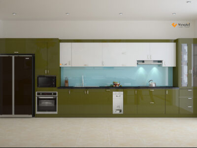 Mẫu tủ bếp Inox cánh Acrylic hệ modul rời CNC INB23