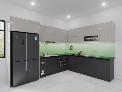Mẫu tủ bếp gỗ công nghiệp cánh Acrylic AVB27