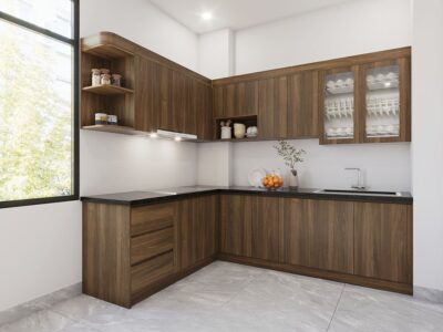 Mẫu tủ bếp gỗ công nghiệp cánh Laminate CLB15